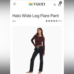 NWT, Vuori Halo Wide Leg Flare Pant, Black, Size Medium
